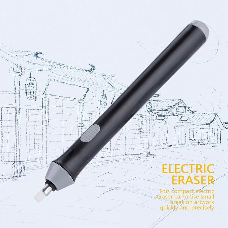 Kodrily 1Pcs 6.8in Electric Eraser, Plastic Automatic Electric Leather Erasers Kit with 20Pcs Refills, Battery Powered Artist Erasers, for Artists Drawing, Sketching (Black) - Image 5